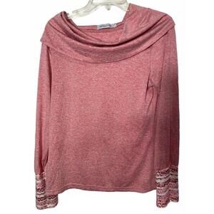 2/$30 Misslook Long Sleeve Top Women's Large Pink Red White Lounge Cowl EUC